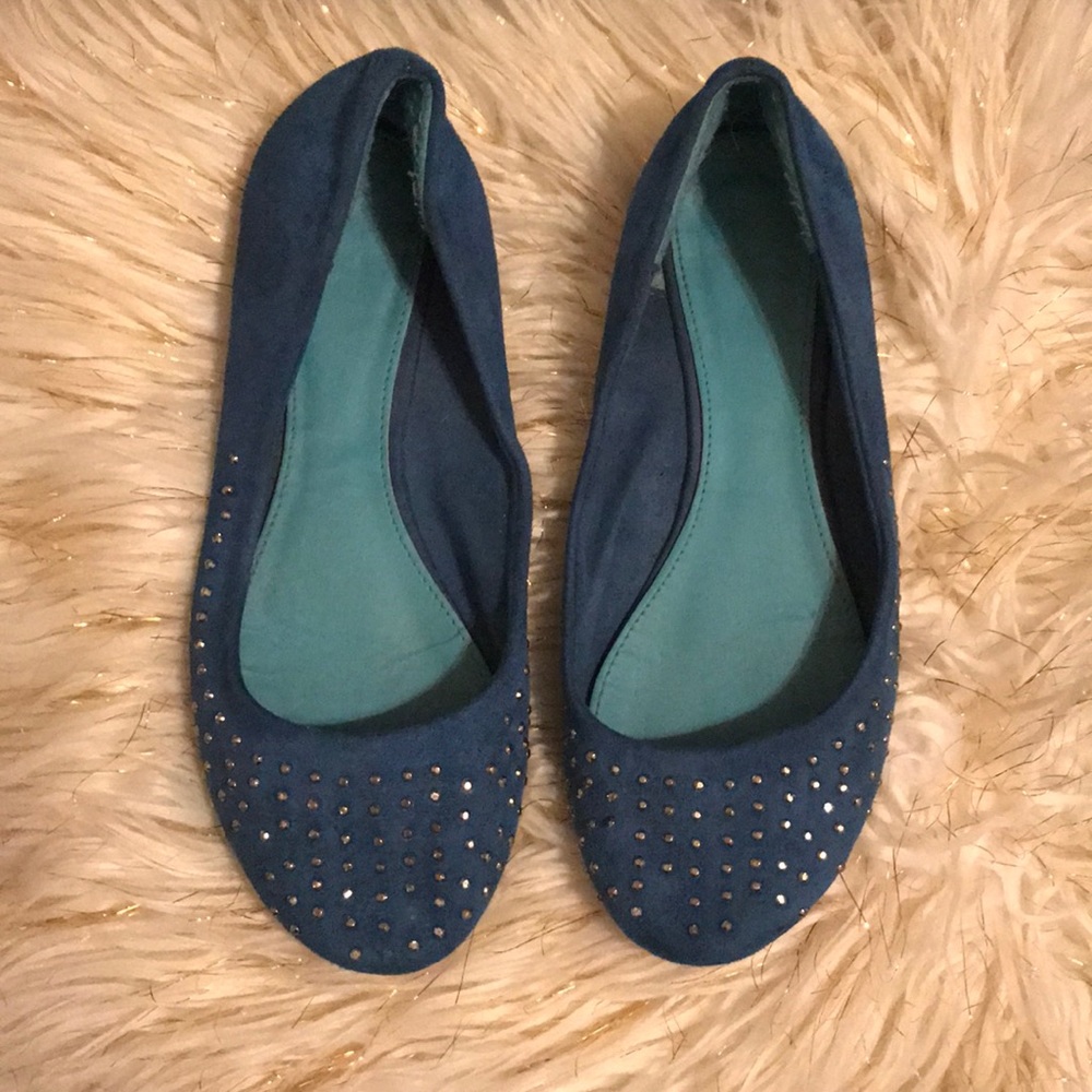 Studded blue suede flats